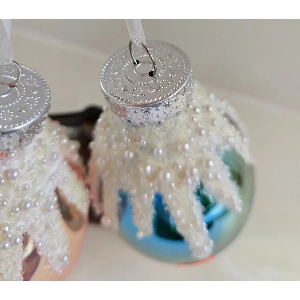 Set of 2 Gerson and Co Iridescent Glass Teardrop Christmas Ornaments New
